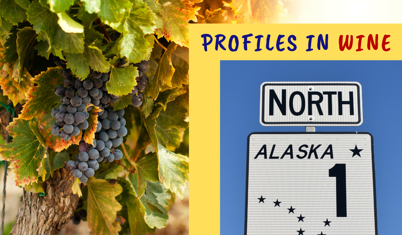 Image of wine grapes. Test: Profiles in wine. Image of Alaska road sign.